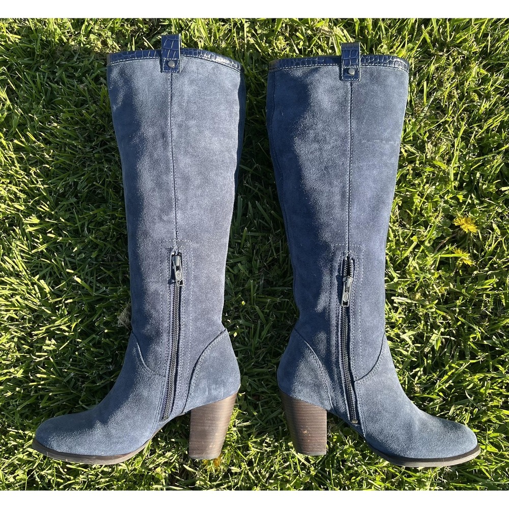 UGG Boots Womens Size 7 Blue Suede Tall Knee High Riding Block Heel 1014381 - Picture 5 of 12